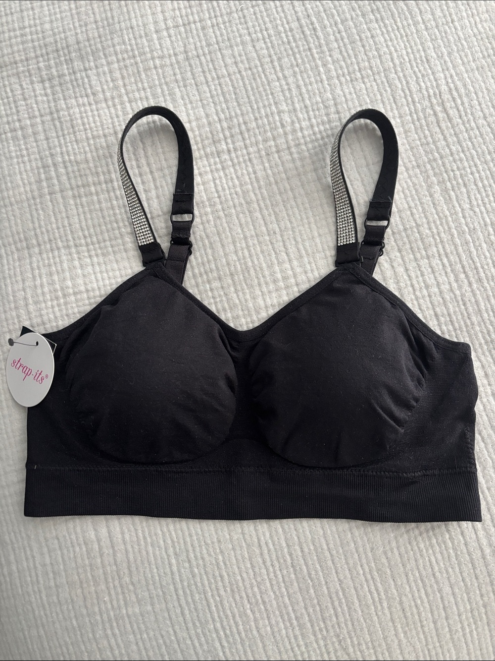 Strap-its Black Bra with rhinestone strap
